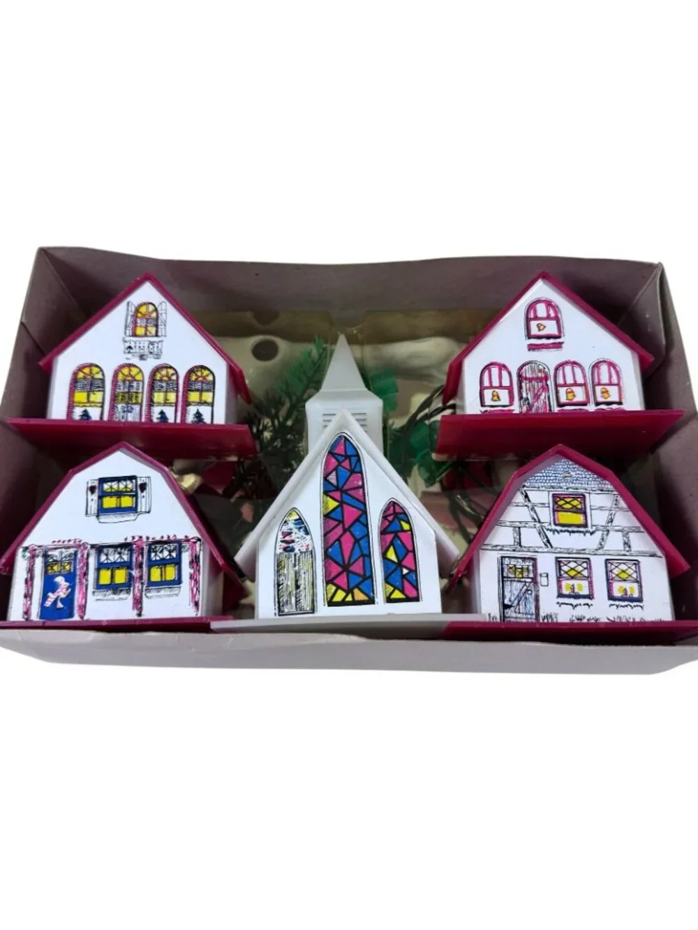 Electrified Tiny Town Light Up Christmas Village and Skating Pond Vintage 1980s
